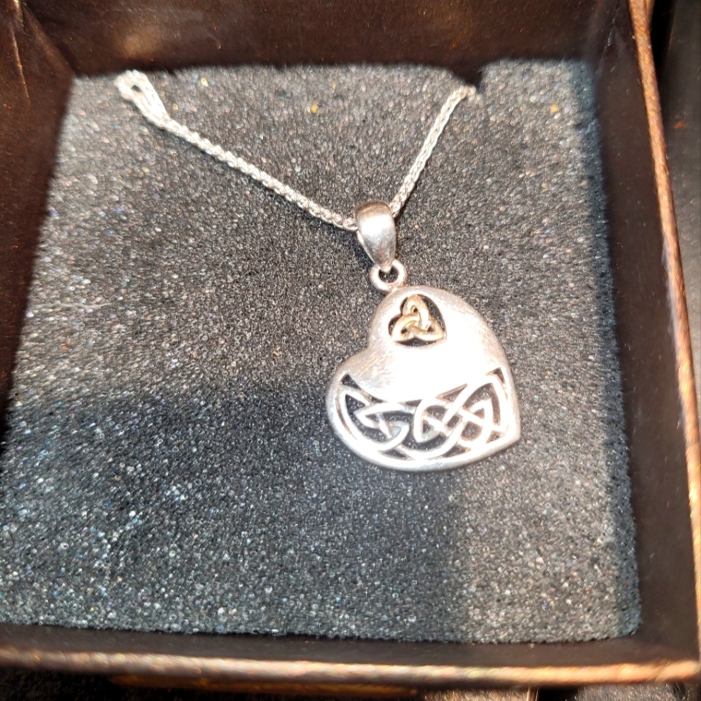 Sterling Silver Pendant And Chain... With Small 10kt Gold Inside Heart .